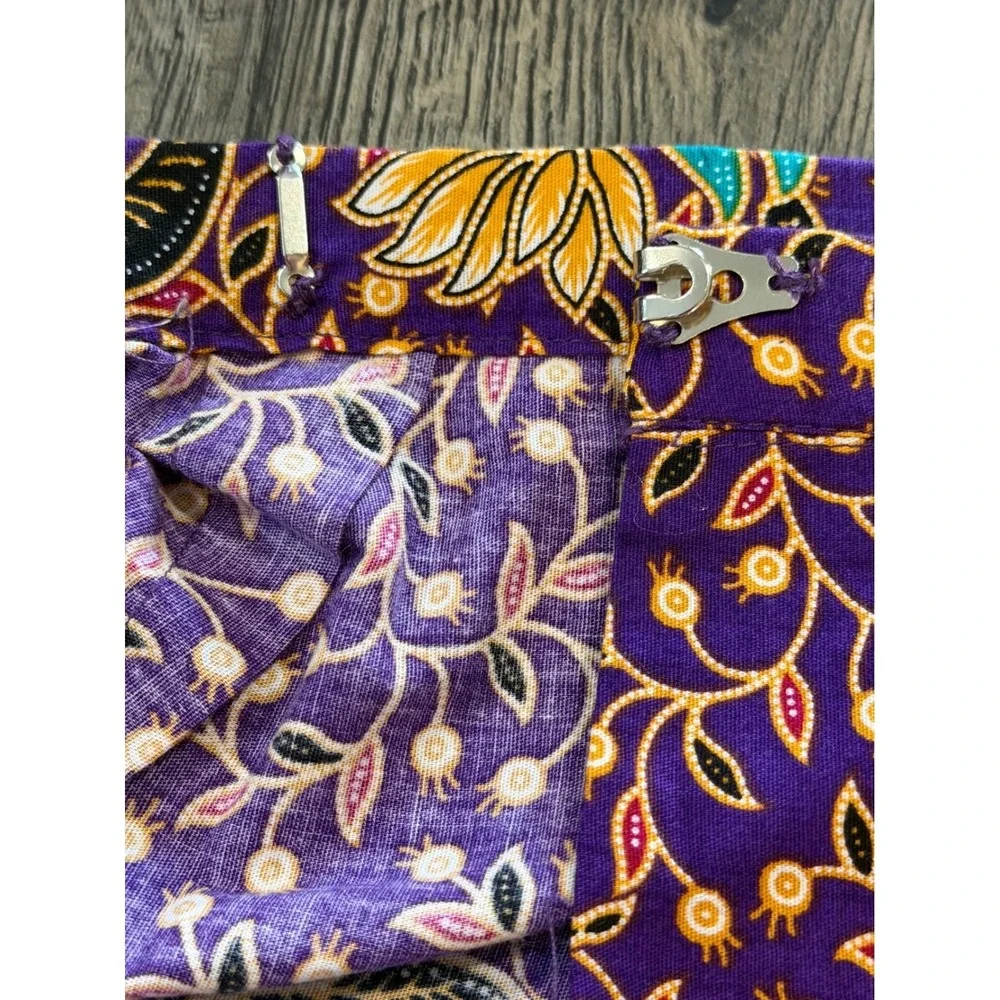 Emchit 5029 Batik Floral Wrap‎ Maxi Skirt Purple Cotton 28 Boho Ethnic Festival